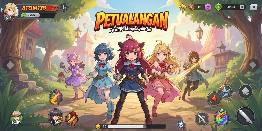 Screenshot gameplay ATOM138 menampilkan pertarungan karakter anime yang seru.