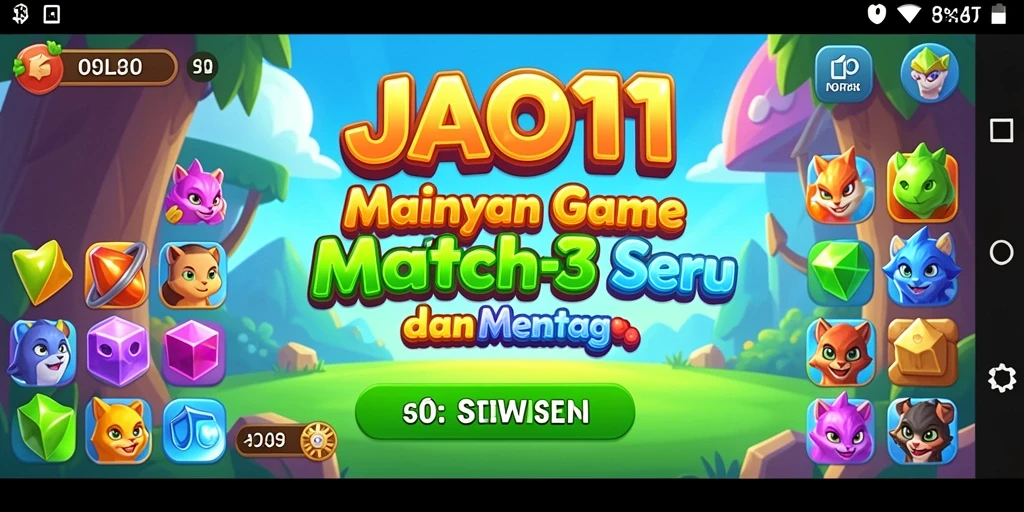 Gameplay seru JAGO11 dengan permata berwarna-warni.