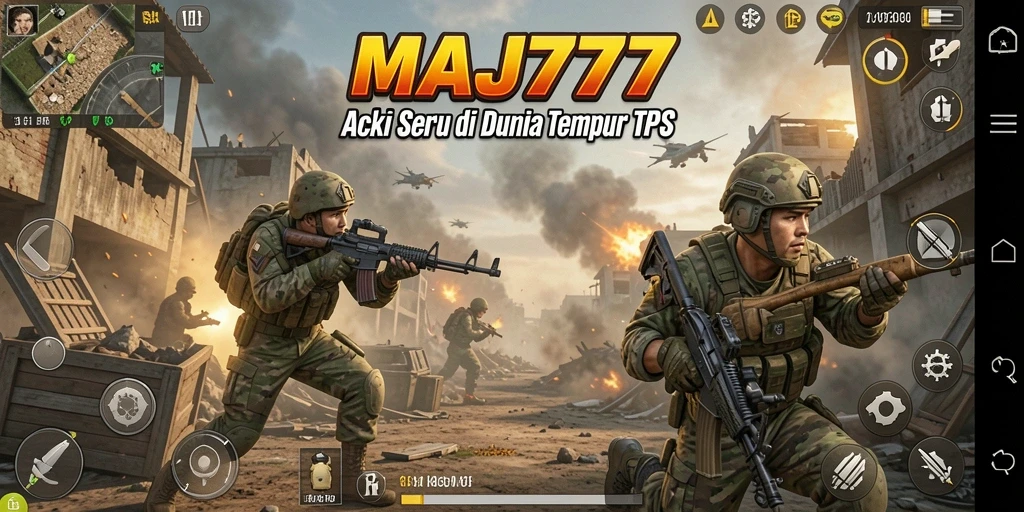 Screenshot menunjukkan aksi intens dalam gameplay TPS MAJ777.
