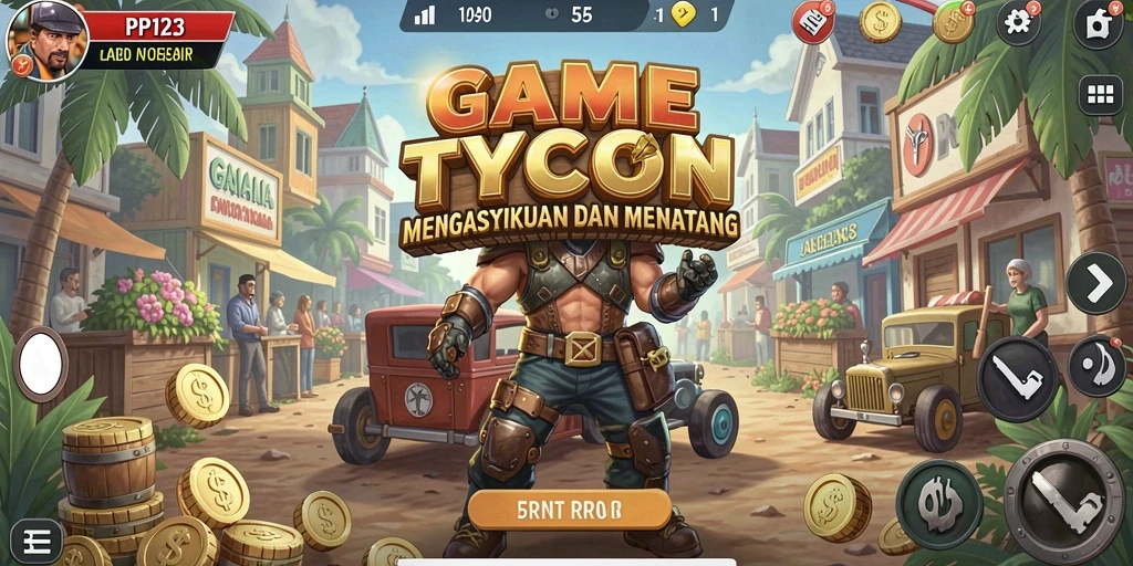 Screenshot utama PP123 menunjukkan pemain membangun kerajaan bisnisnya.