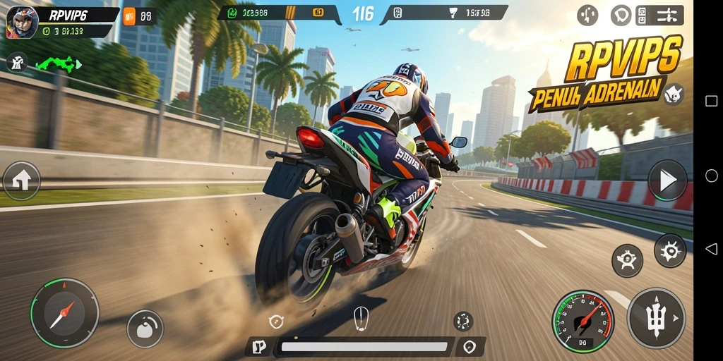 Gameplay seru balapan motor di RPVIP6 dengan grafis memukau.