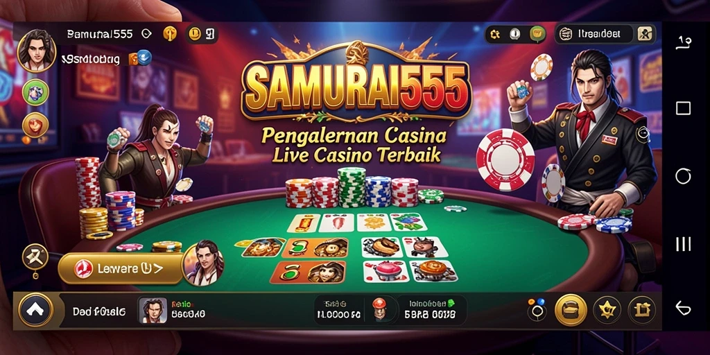 Screenshot gameplay SAMURAI555 yang menunjukkan dealer berinteraksi langsung dengan pemain.