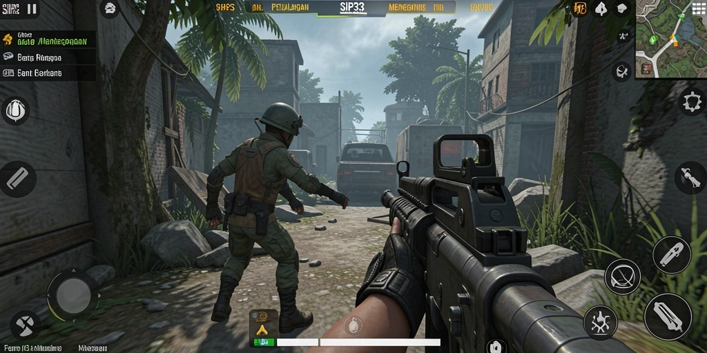 Screenshot gameplay SIP33 menampilkan aksi pertempuran yang intens dan grafis luar biasa.