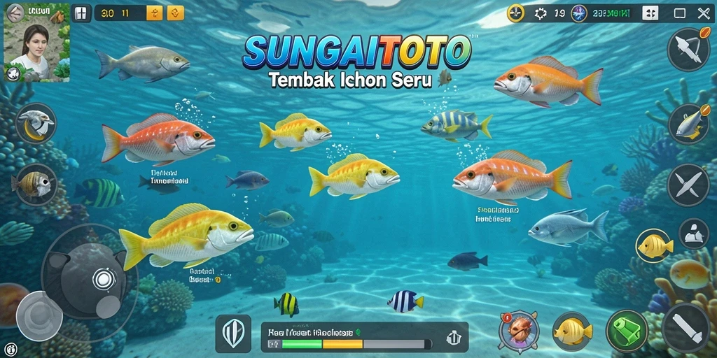 Tampilan gameplay SUNGAITOTO dengan aksi menembak ikan yang seru.